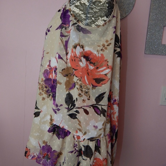 INC Textured Dot Floral Cold Shoulder Blouse Sz 14 - Picture 3 of 5